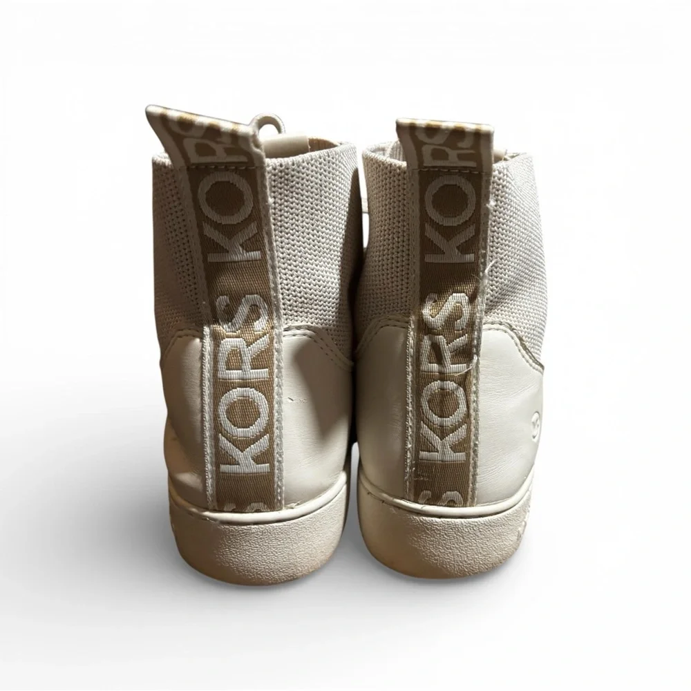 Michael Kors Women's Edie Knit Lace Up High Top Sneakers Light Cream Size 7 - Picture 2 of 3